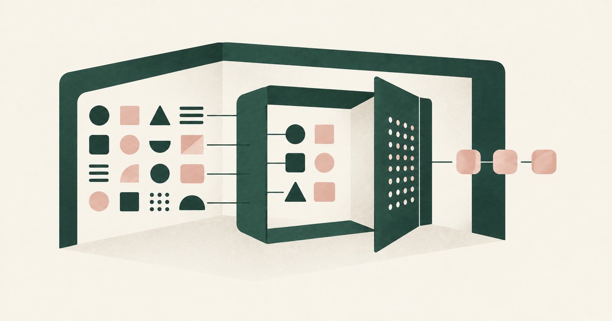 Nested workspace boundaries and a folding screen separate private data shapes from the tokens outside.