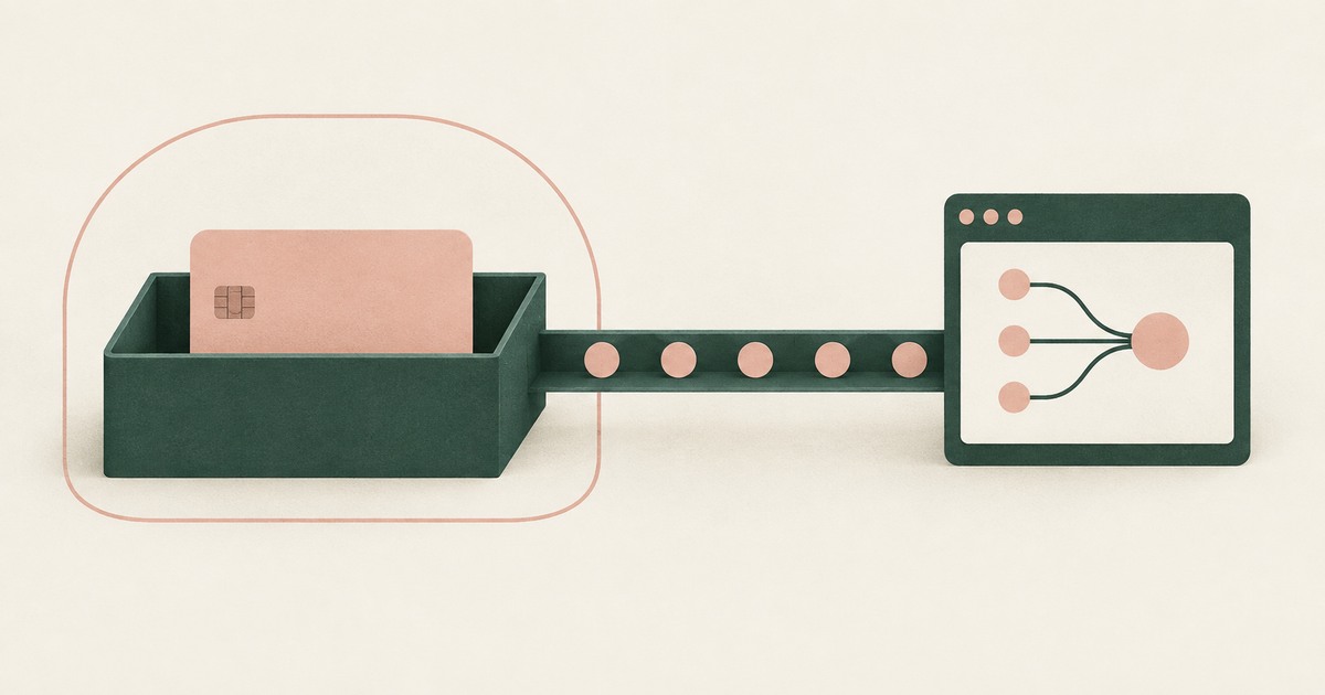 A payment card stays inside a PCI scope boundary while round tokens travel to an AI application window.