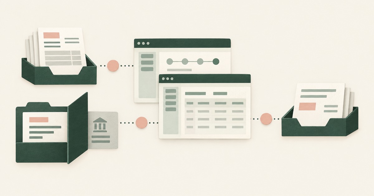 Invoice and supplier folders connect to application windows and a payment tray in an Oracle accounts payable illustration.
