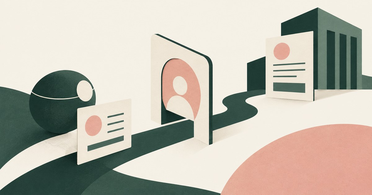 A transaction card approaches an approval boundary before a path leads into a financial records building.