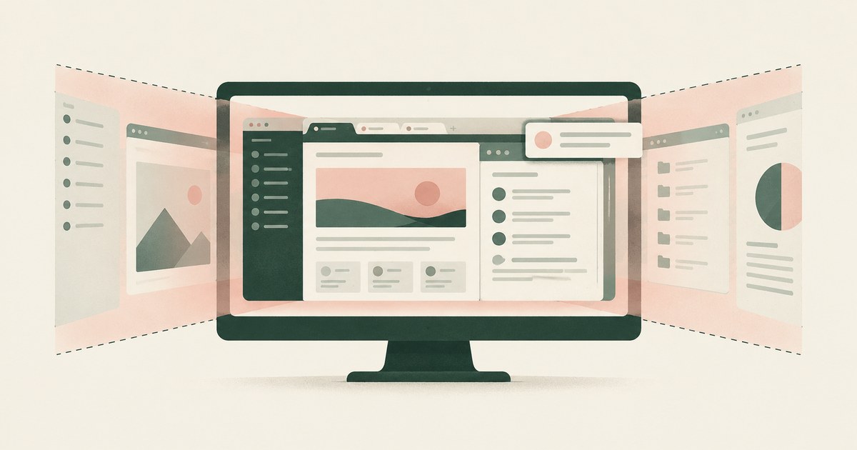A browser screen sits between translucent adjacent windows, illustrating the extent of visible screen content.