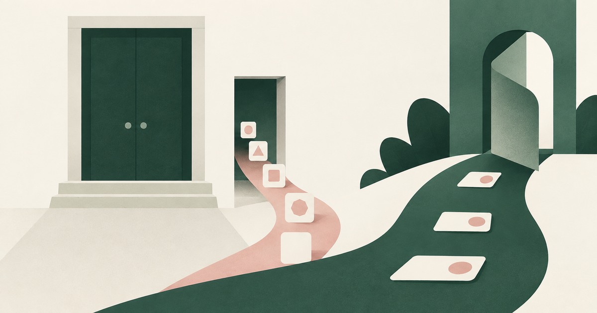 Documents bypass a closed door along a narrow side path while a separate open route represents a governed alternative to AI bans.