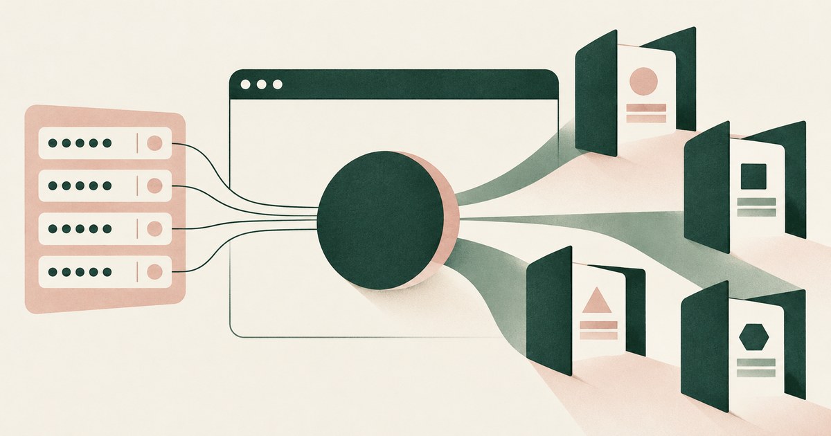 Stored login entries connect through a browser boundary to separate application pages marked with simple geometric shapes.