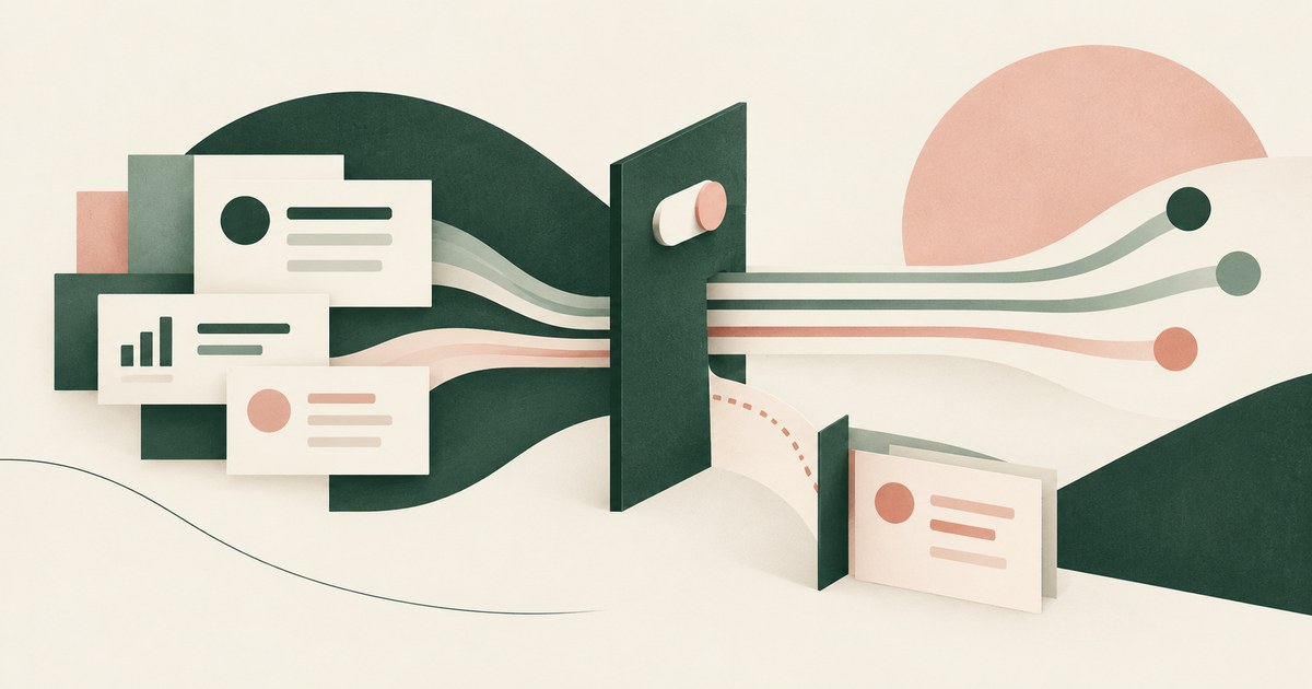 Customer profile and activity cards pass through a data boundary along several connected information streams.