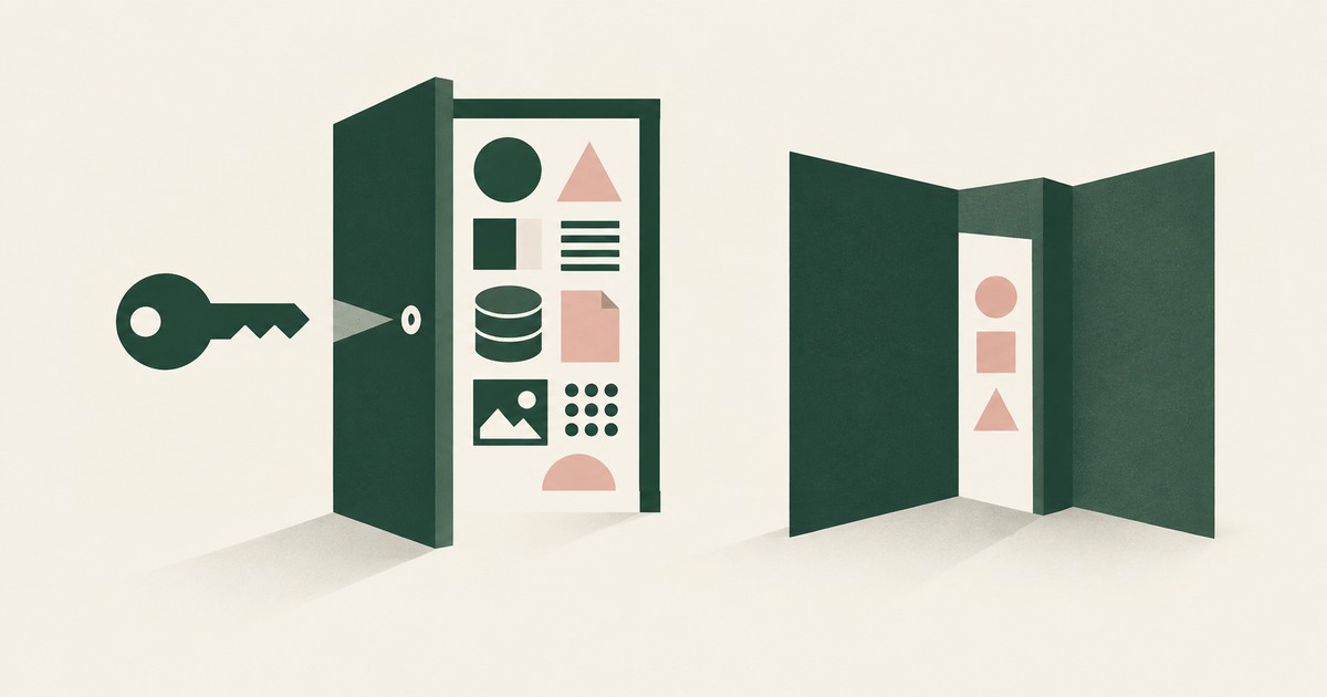 A key opens access to a full data screen while a separate folded partition limits visible fields, comparing privilege and exposure.