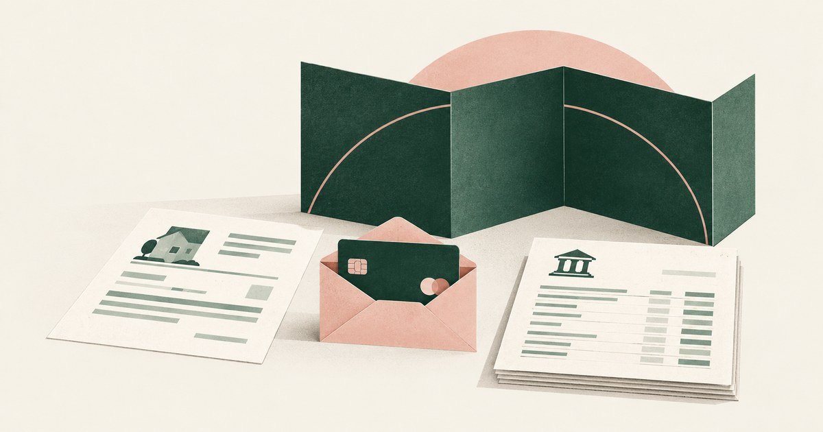 A payment card sits inside an envelope between customer and bank documents, showing the limited reach of payment tokenization.