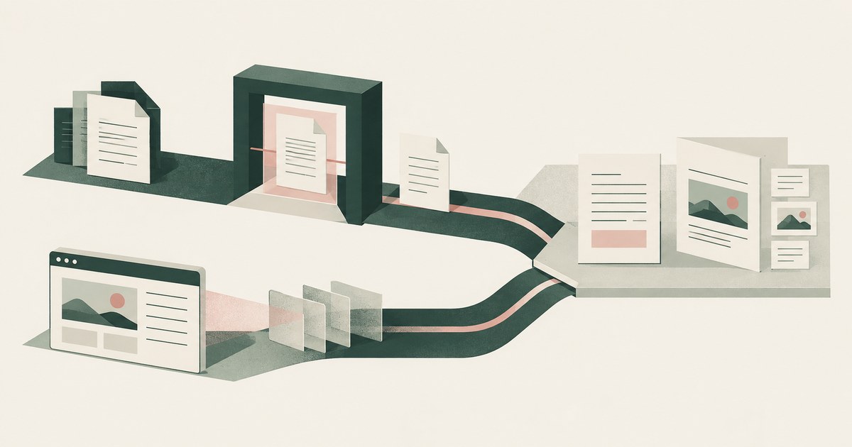 A document inspection gate and a separate screen-reading path converge on a shared collection of task records.