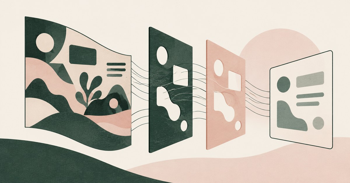 A complex page is separated through successive layers into a small set of classified fields and shapes.