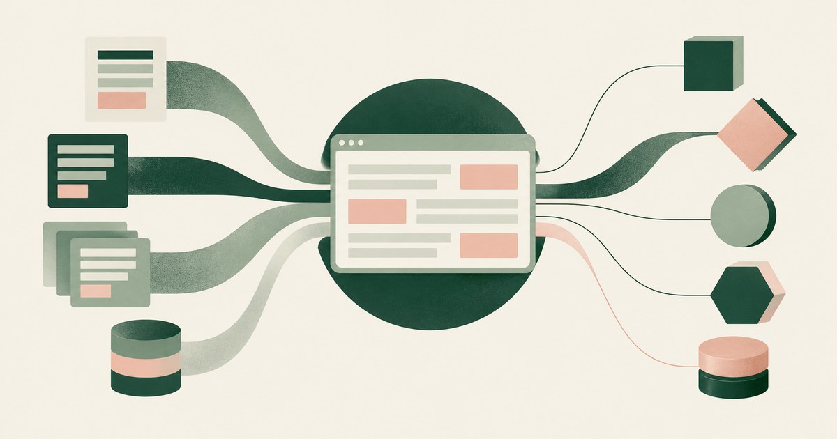 Documents and data stores feed a shared policy workspace that connects to several distinct AI-tool shapes.