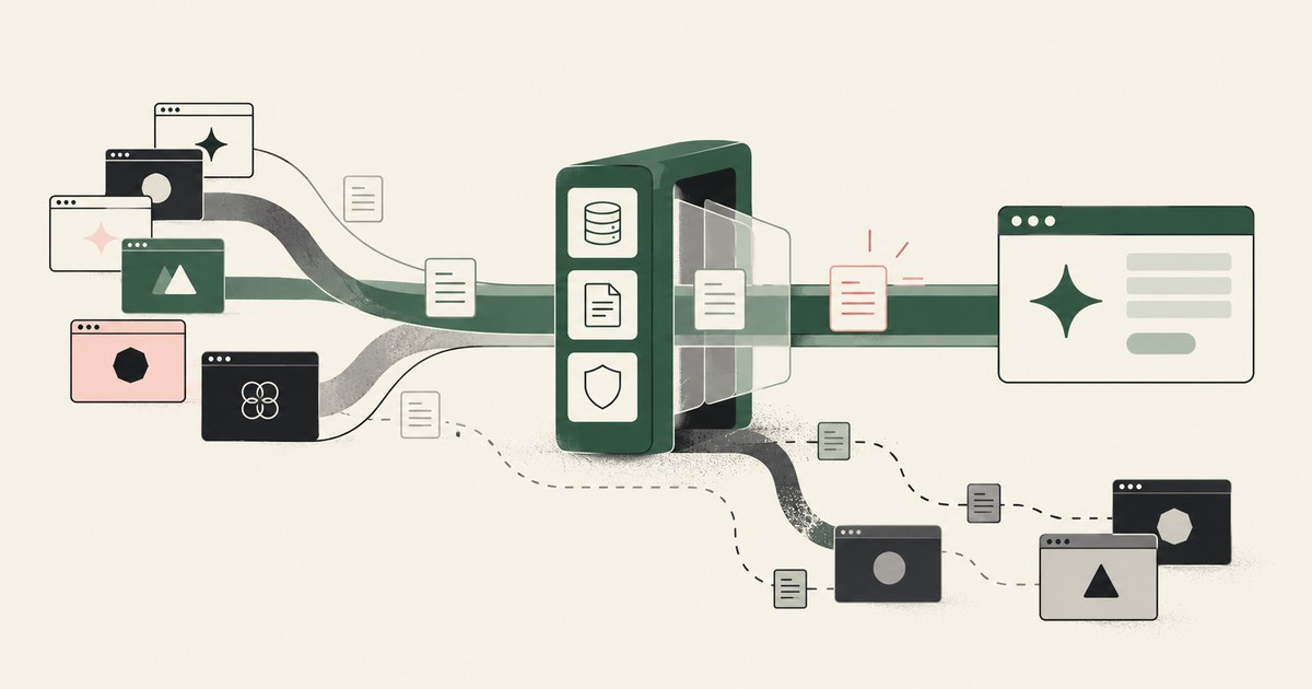 Several shadowed application paths converge through review controls into an approved workflow.