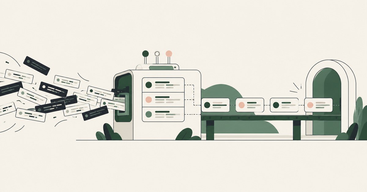 A noisy stream of log entries becomes an ordered activity record at a local processing module.