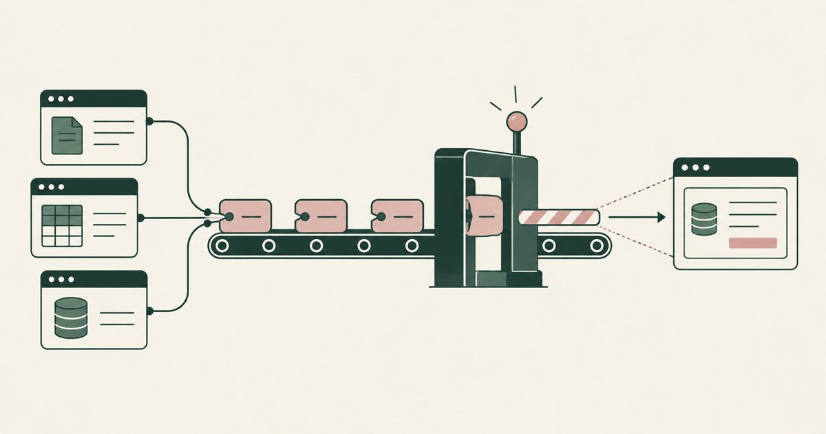 Documents from separate applications pass through a gate before entering a destination database.