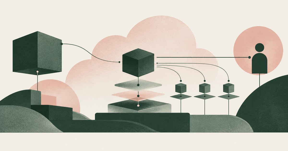 Connected geometric cloud resources form a branching hierarchy above separated infrastructure platforms.