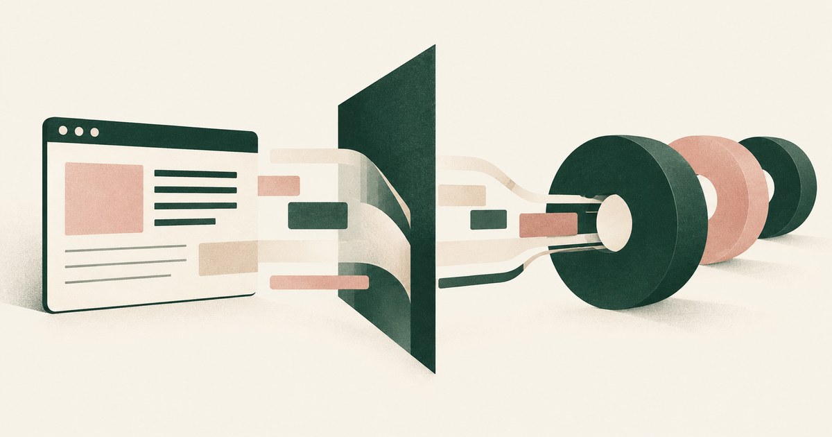 Web-page fields cross a screen boundary before flowing through several abstract processing rings.