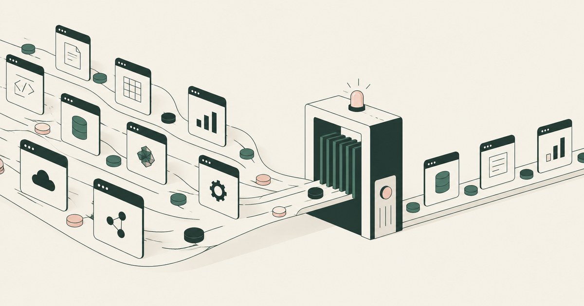 Many enterprise applications converge through discovery and policy filters into an organized workflow.
