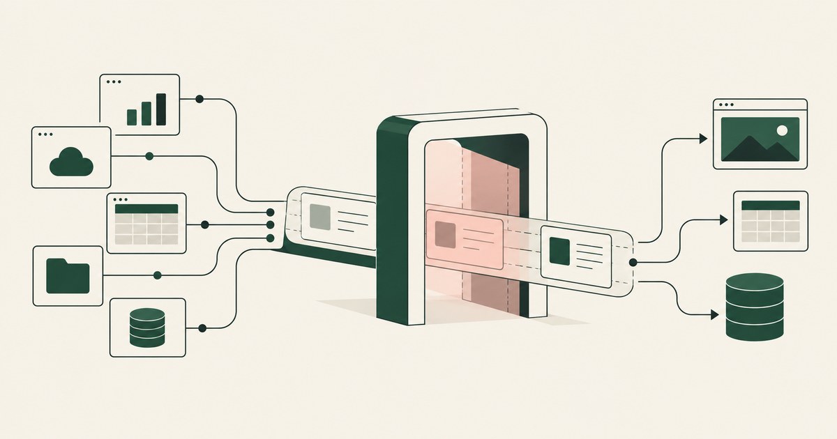Different application windows exchange protected records through one shared gateway.