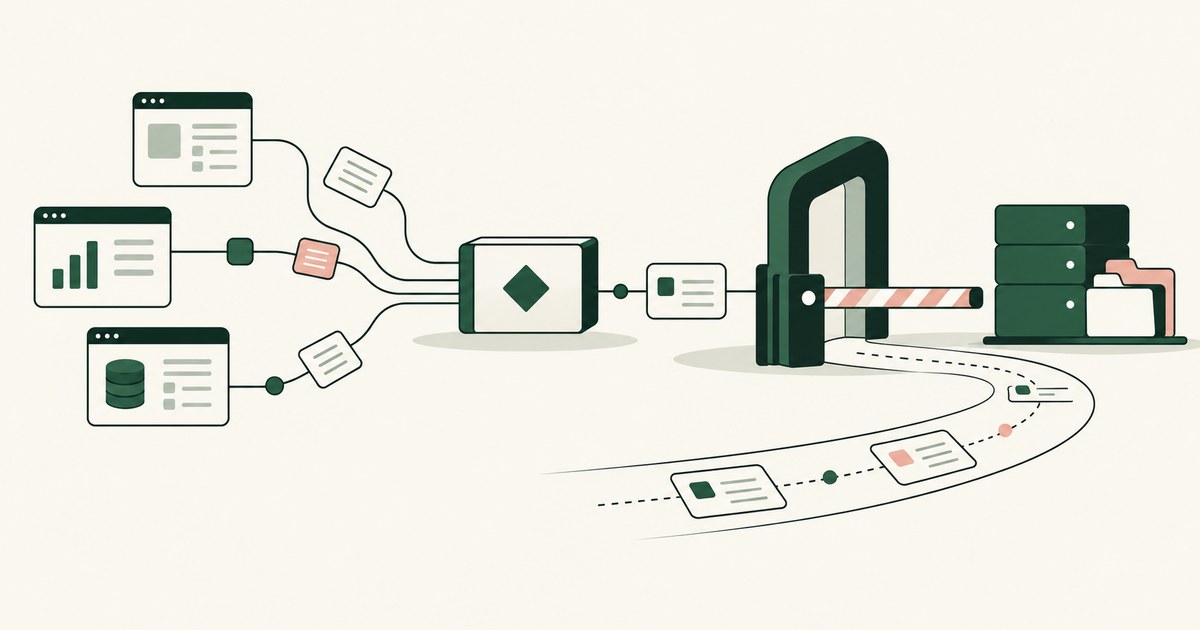 A computing task approaches an action barrier while its activity records follow an audit path.