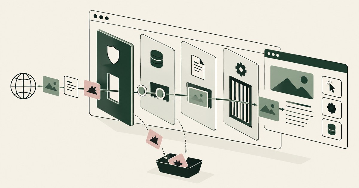 Web documents cross layered browser controls that divert suspicious cards into a tray.