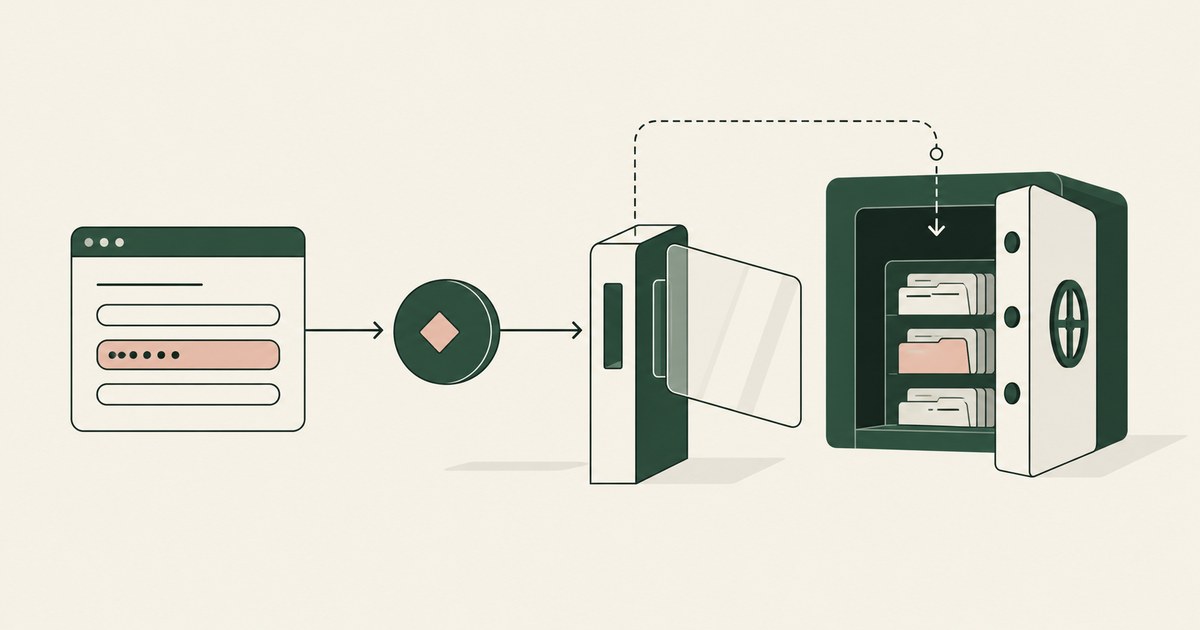 A sensitive browser field becomes a token linked to an isolated vault record.