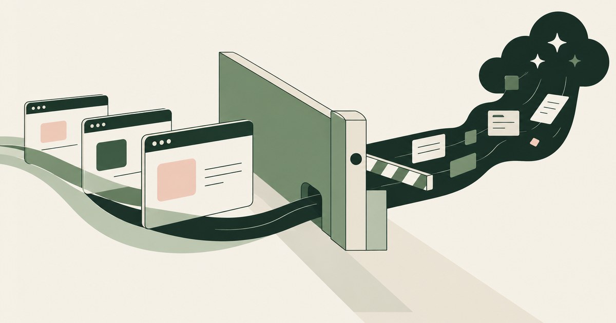 Browser activity passes a boundary into cloud AI services along a controlled record stream.