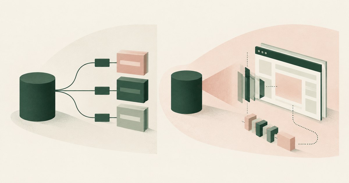 An agent connects to separate tool blocks beside another agent viewing a browser through layered screen boundaries.