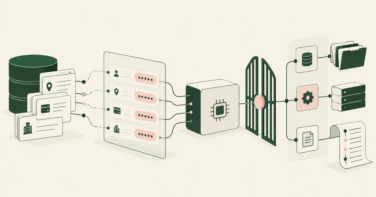 Enterprise records become protected fields before entering model and access control stages.
