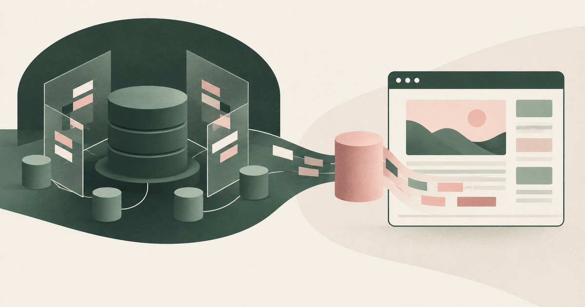 A database platform contains several protected record views beside a separate browser workflow and agent cylinder.