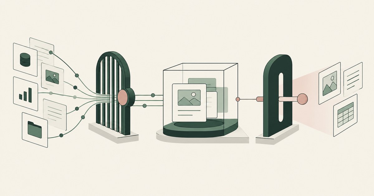 Enterprise data enters a protected workspace through access and output controls.