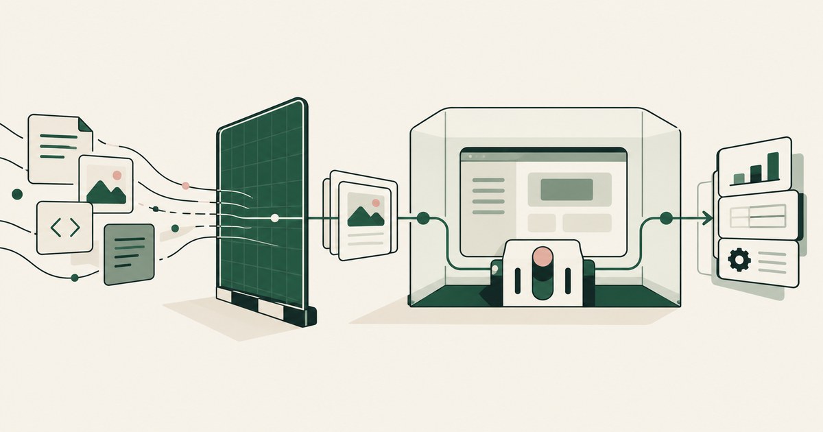Documents pass an inspection mesh into an isolated browser workspace before producing results.
