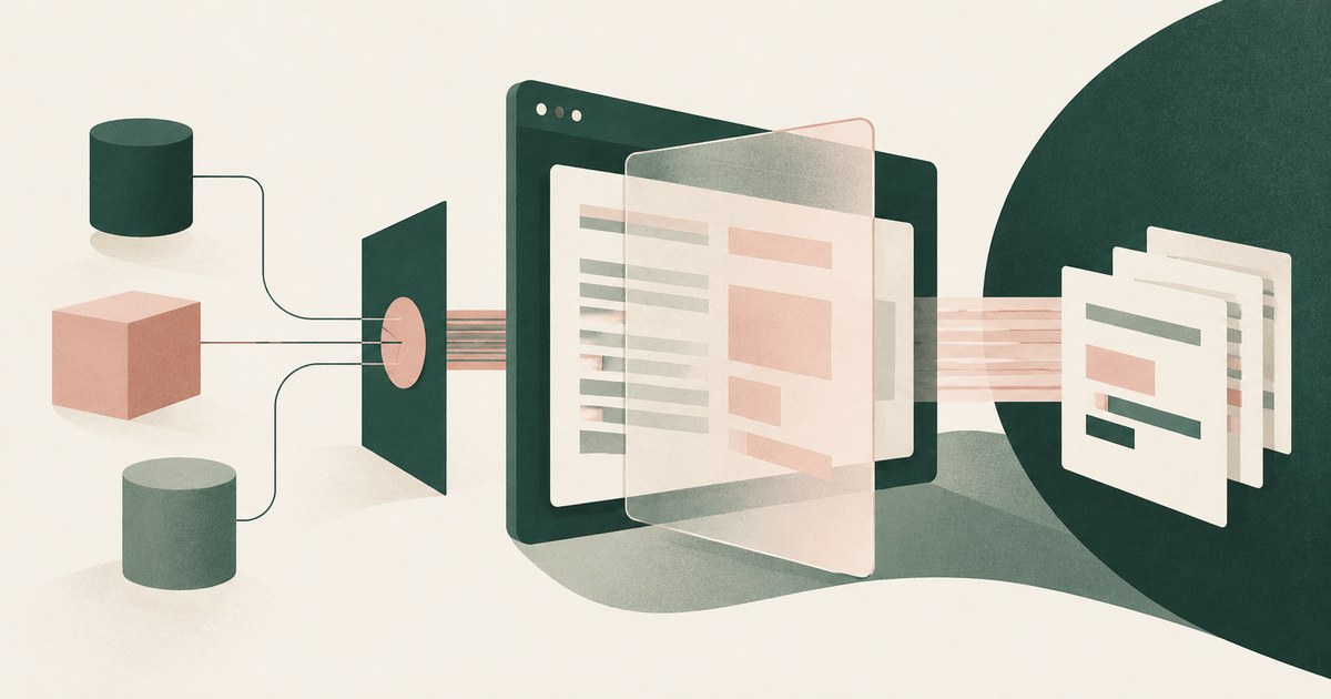 Agent identity shapes connect through an access boundary toward layered screens and a resulting record.