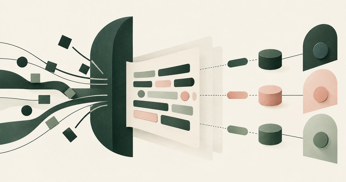 Different data shapes converge through a traffic boundary and then separate into controlled record fields and task destinations.