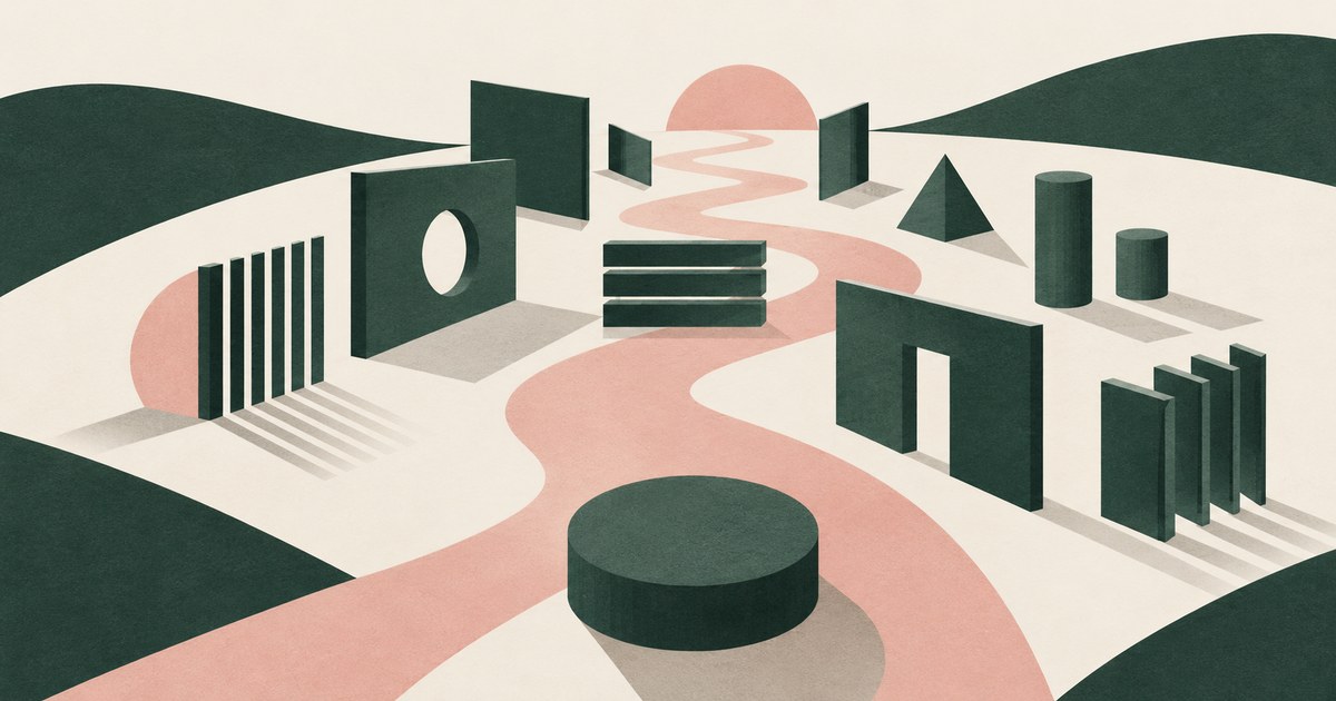 An agent platform faces a winding path through gates, barriers, steps, and varied geometric risk shapes.