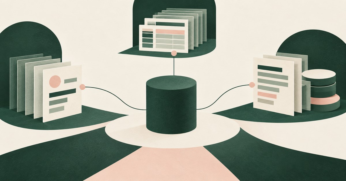 A central agent connects to separate financial, employee, and operational record collections.