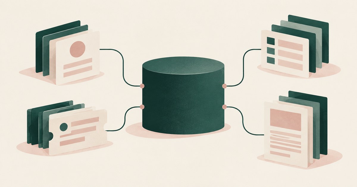 A dedicated connector node links four stacks of employee, case, and knowledge records.