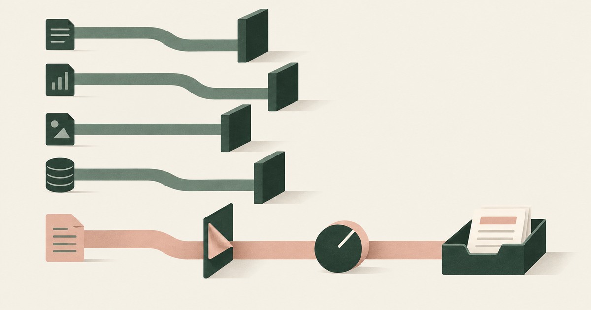 Several workflow paths stop at privacy barriers while one governed path crosses an approval dial to a completed document tray.